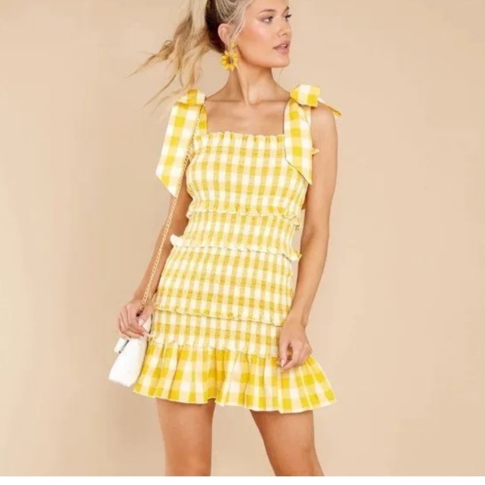 Mable Dress | Yellow and White Gingham | Tie Shoulders | Size M